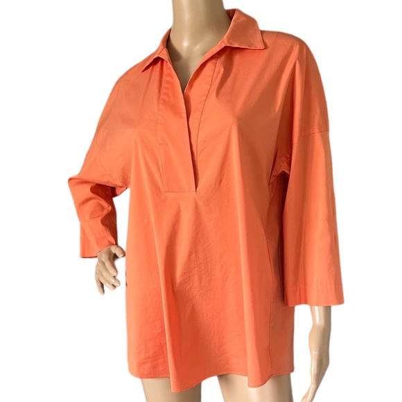 LAFAYETTE 148 Women's Orange Collared 3/4 Length Sleeve Blouse ~ Size Small - Picture 2 of 10